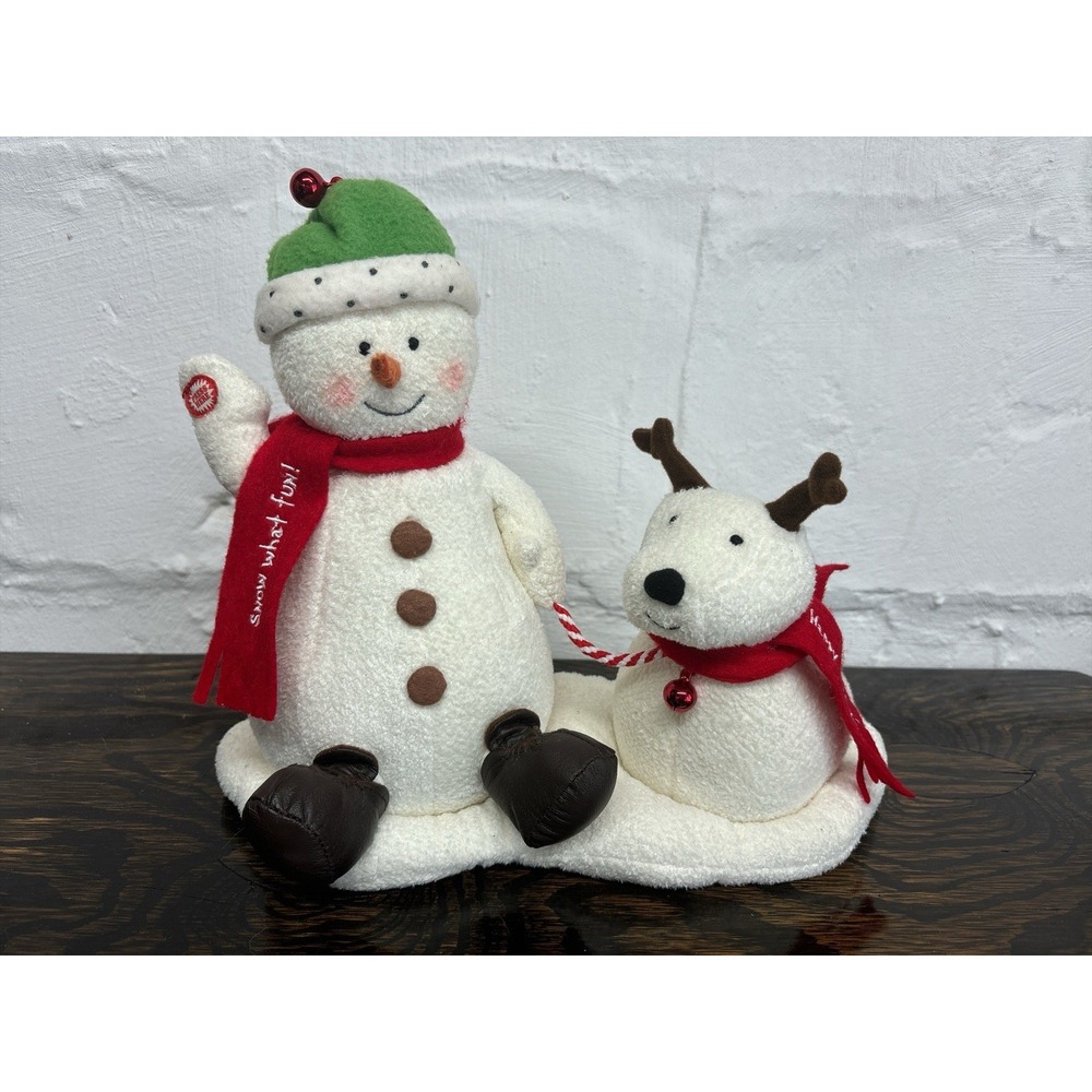 2004 Hallmark Jingle Pals Snowman Dog Animated Musical Plush Works Singing Bells